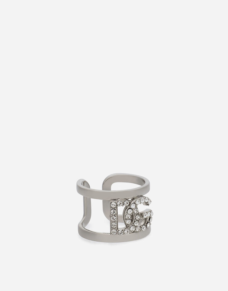 Dolce & Gabbana Ring with rhinestone-detailed DG logo Silver WRO8L4W1111