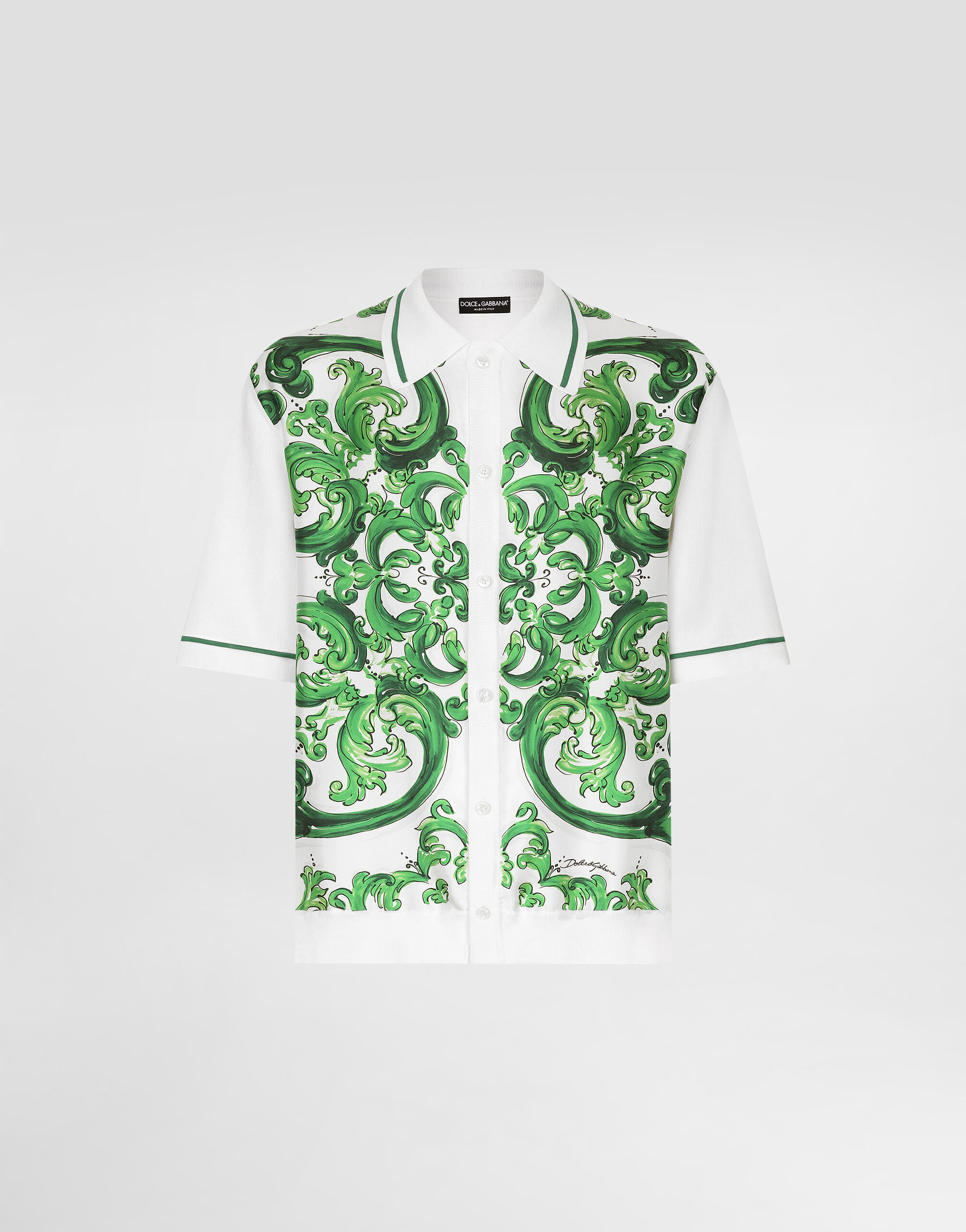 DOLCE & GABBANA シルク Silk polo-shirt in Green for Men | Dolce&Gabbana®