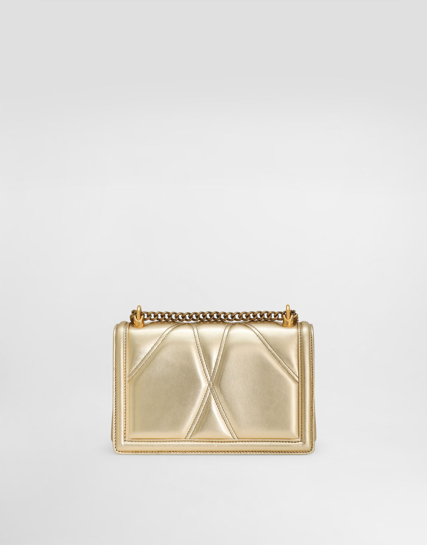 Detail view of quilted nappa leather on the Dolce & Gabbana Devotion Bag.