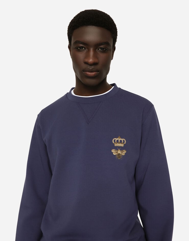 Dolce&Gabbana Cotton jersey sweatshirt with embroidery Blue G9ABJZHU7H9