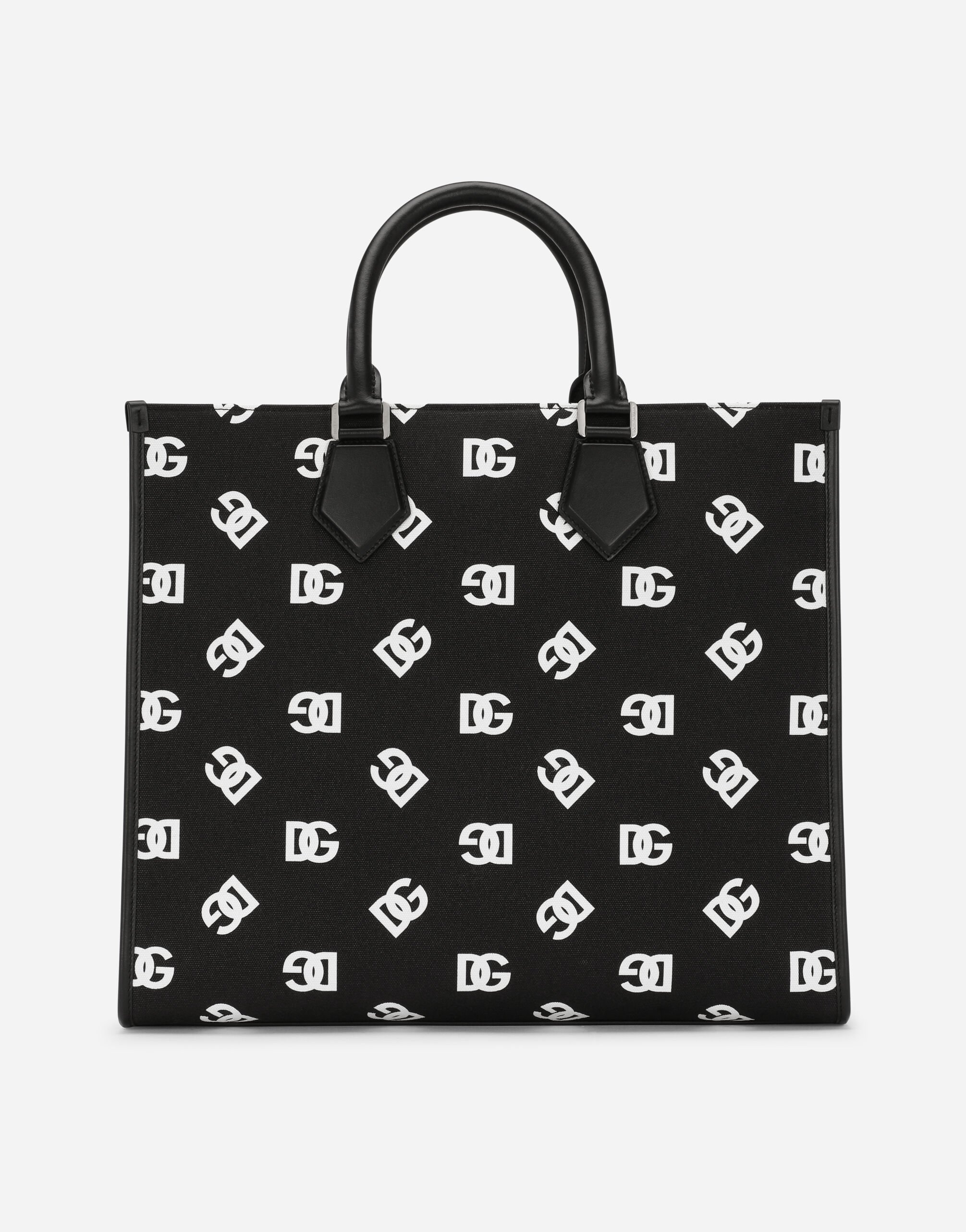 Dolce & Gabbana Large canvas shopper with all-over DG logo Black BM2272AG182