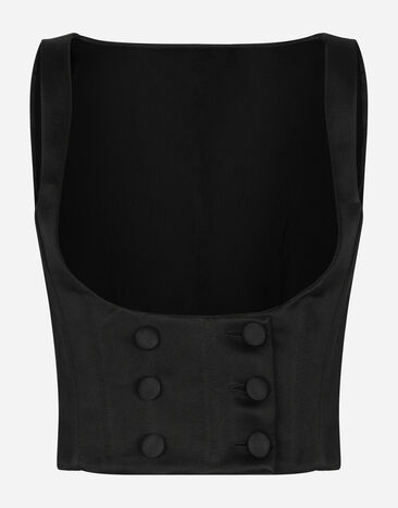 Dolce & Gabbana Chaleco de esmoquin de botonadura doble en raso duquesa de seda Negro F7AI3THLMAA