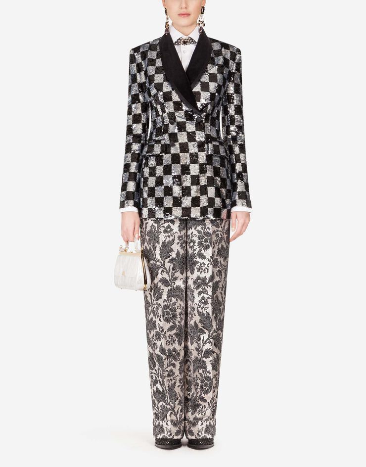 Dolce & Gabbana SEQUINED DOUBLE-BREASTED JACKET WITH DAMIER DESIGN MULTICOLORE F29CVTHLMZN
