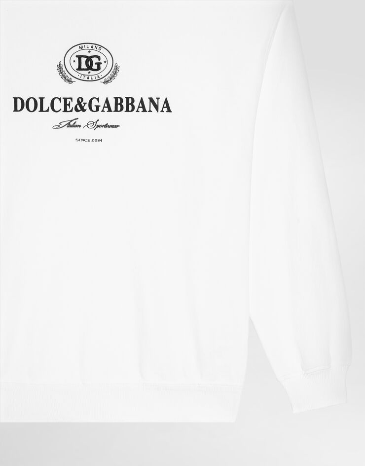 Dolce & Gabbana Felpa girocollo con stampa e ricamo Bianco G9AHSZG7PBF