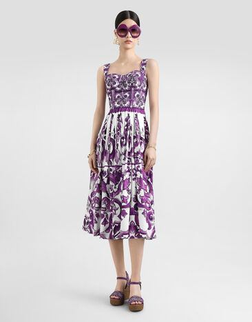 Dolce & Gabbana Robe en popeline à imprimé majoliques Multicolor F6TTGTHH5EN