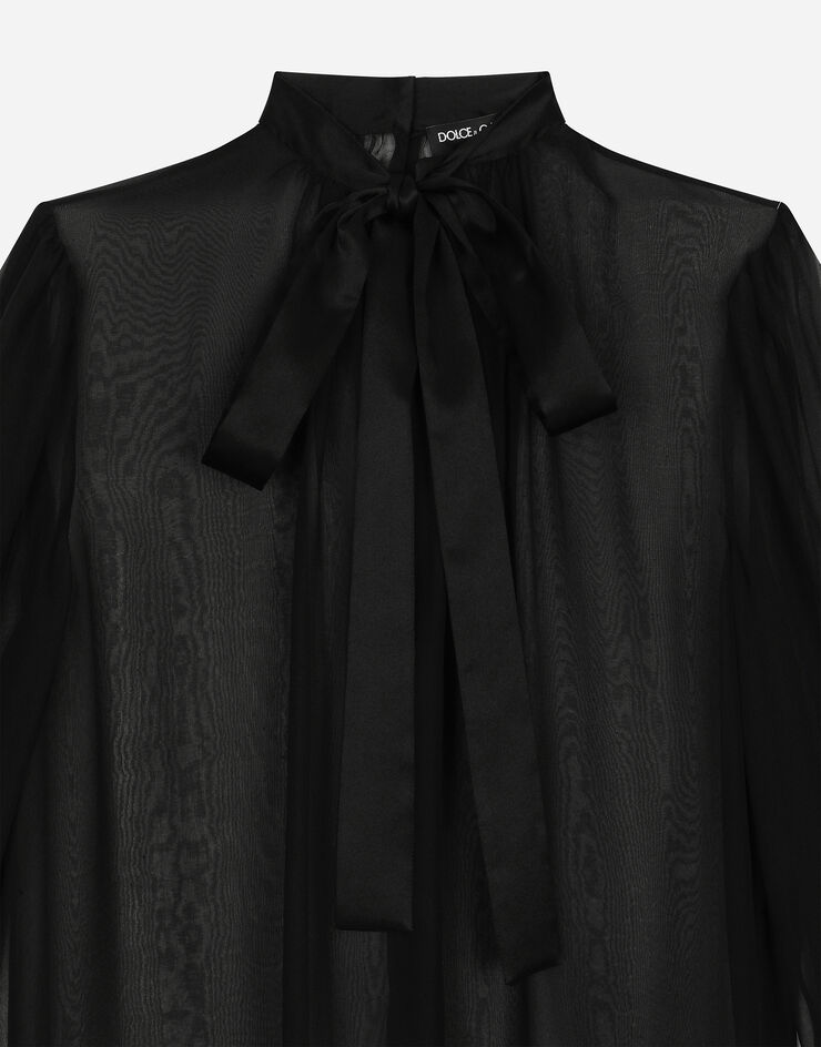 Dolce & Gabbana Blusa en chifón de seda con lazada en el cuello Negro F7AG0TFU1AT