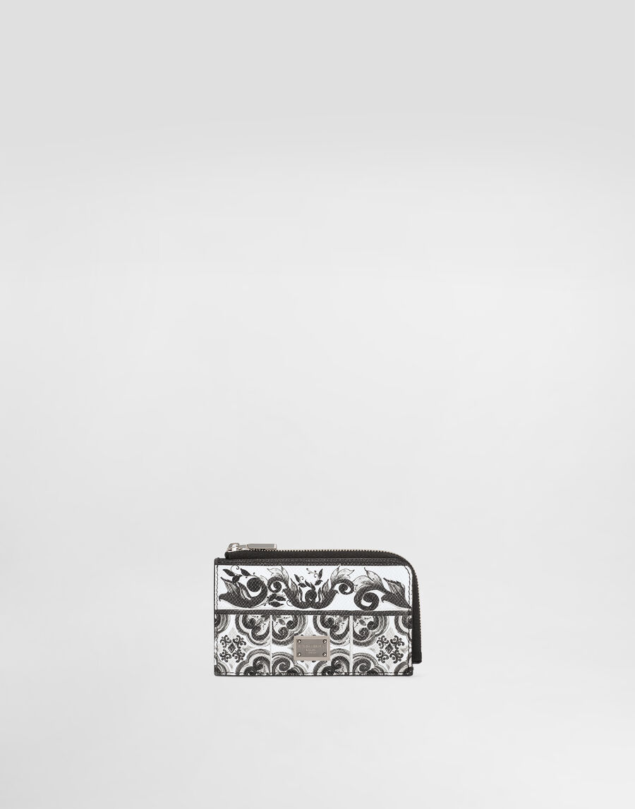 Majolica-print calfskin card holder