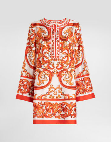 Dolce & Gabbana Kaftan dress in majolica-print twill Multicolor F61A2TGDDRE