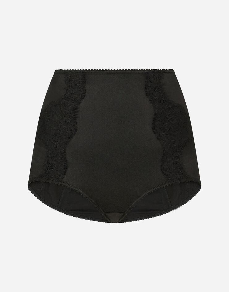 Dolce & Gabbana سروال داخلي بكيني ساتان بخصر عال وتفاصيل دانتيل أسود O2A09TFUAD8