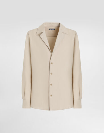 Dolce & Gabbana Chemise à manches longues et encolure en V en toile de lin Beige G5MX5TFU4MC