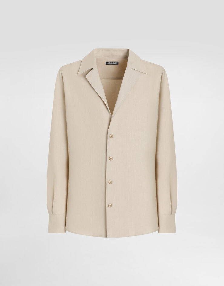 Dolce & Gabbana 亚麻帆布 V 领长袖衬衫 米色 G5MX5TFU4MC