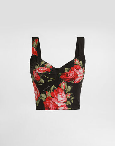 Dolce & Gabbana Rose bouquet-print cotton bustier top Multicolor F7BB1THS5UT
