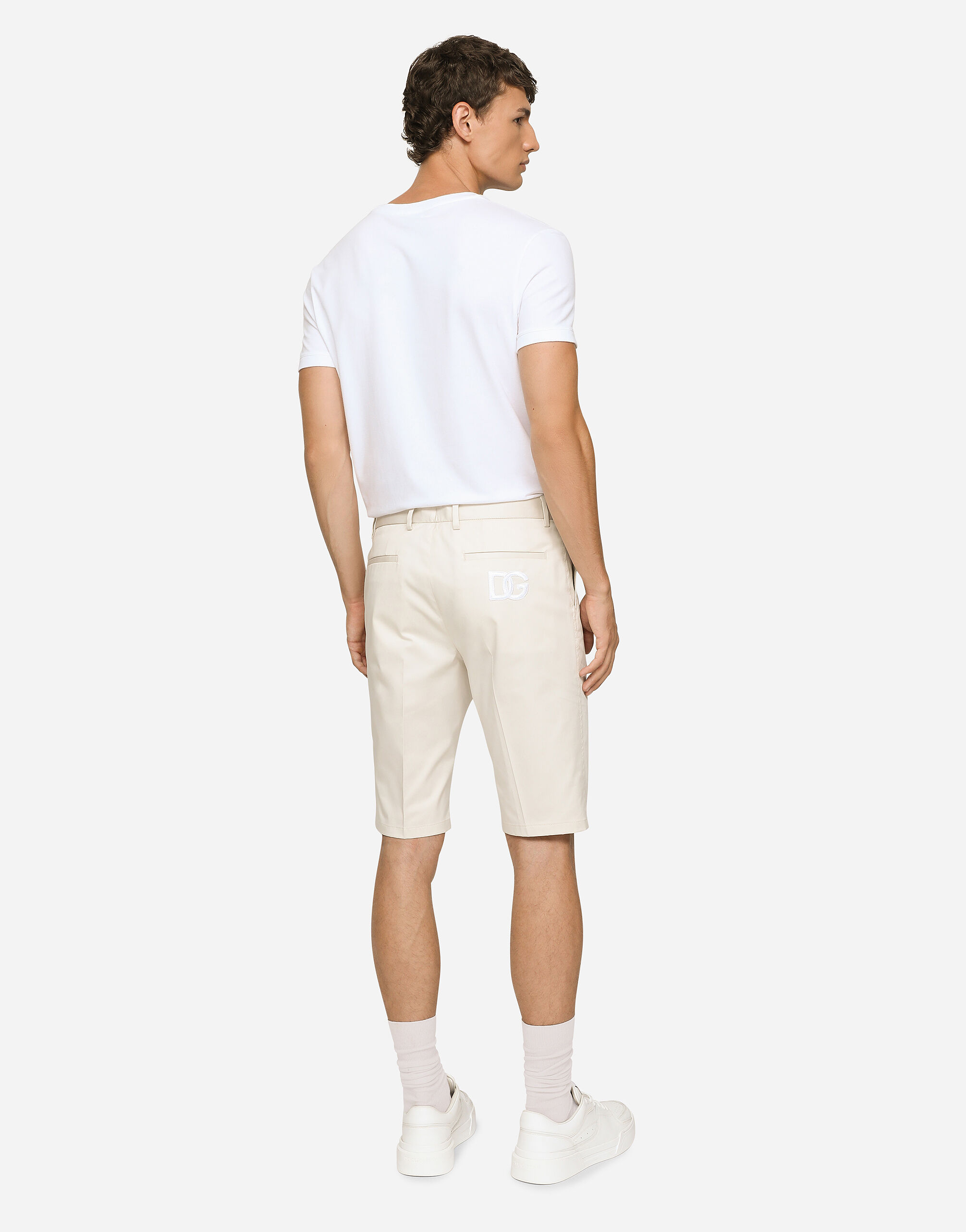 Stretch cotton shorts with DG patch in Beige for Men