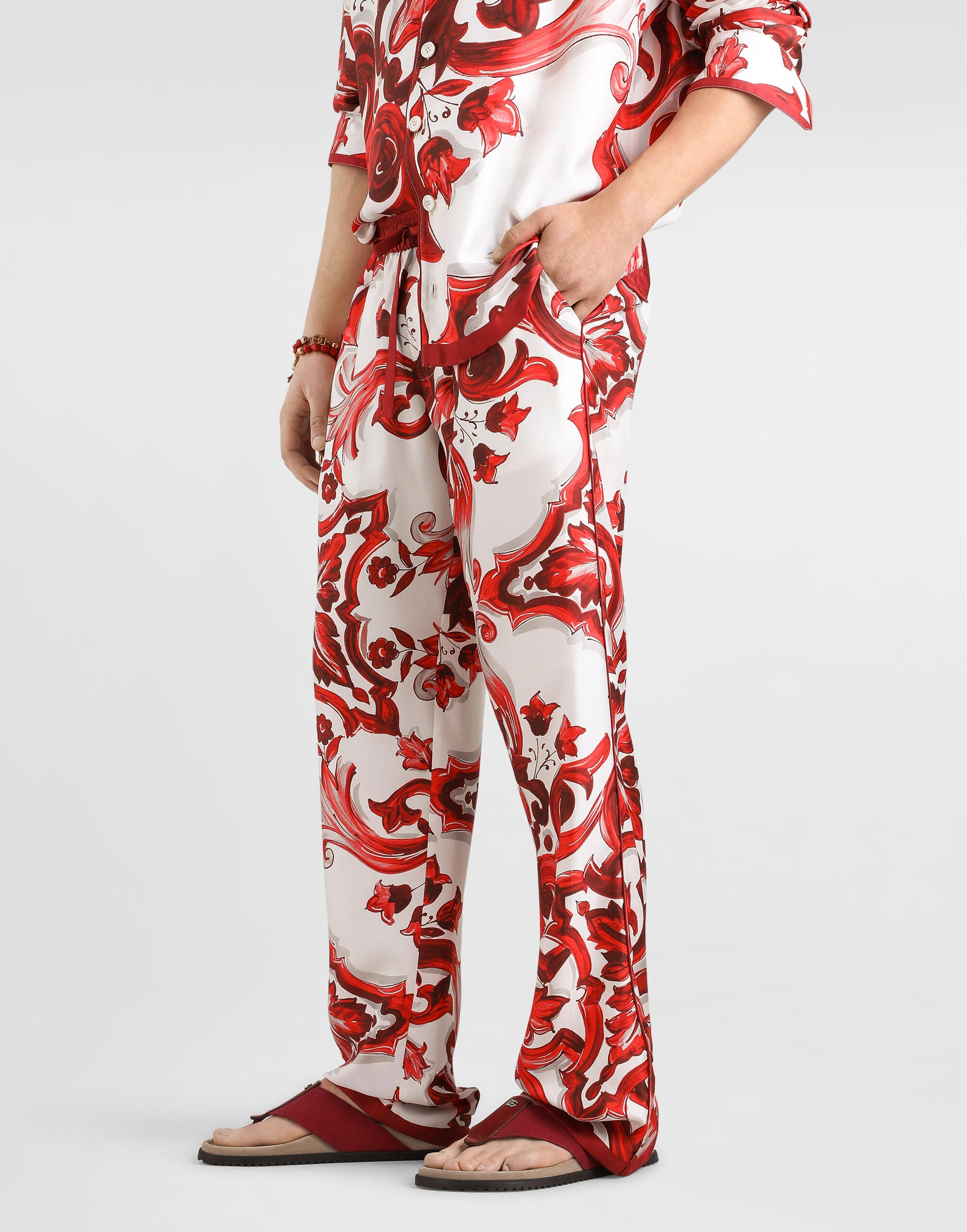 Majolica-print twill vanity trousers in Multicolor for Men