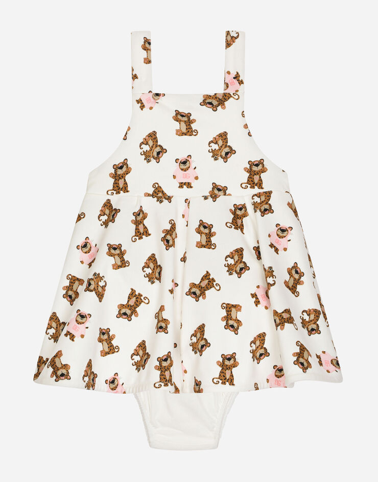 Dolce & Gabbana Kleid aus Interlock Print Baby Leo Weiss L2JD5RG7G4Q