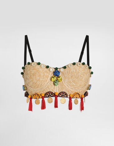 Dolce & Gabbana Raffia top with embroidery Dolce & Gabbana Raffia top with embroidery Multicolor F7BU4ZGDDVD