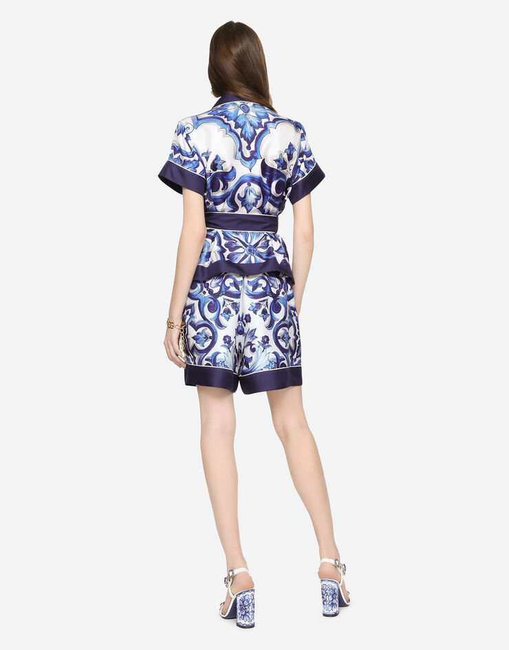 Dolce&Gabbana Majolica-print twill shirt with belt Multicolor F5G67THI1BF