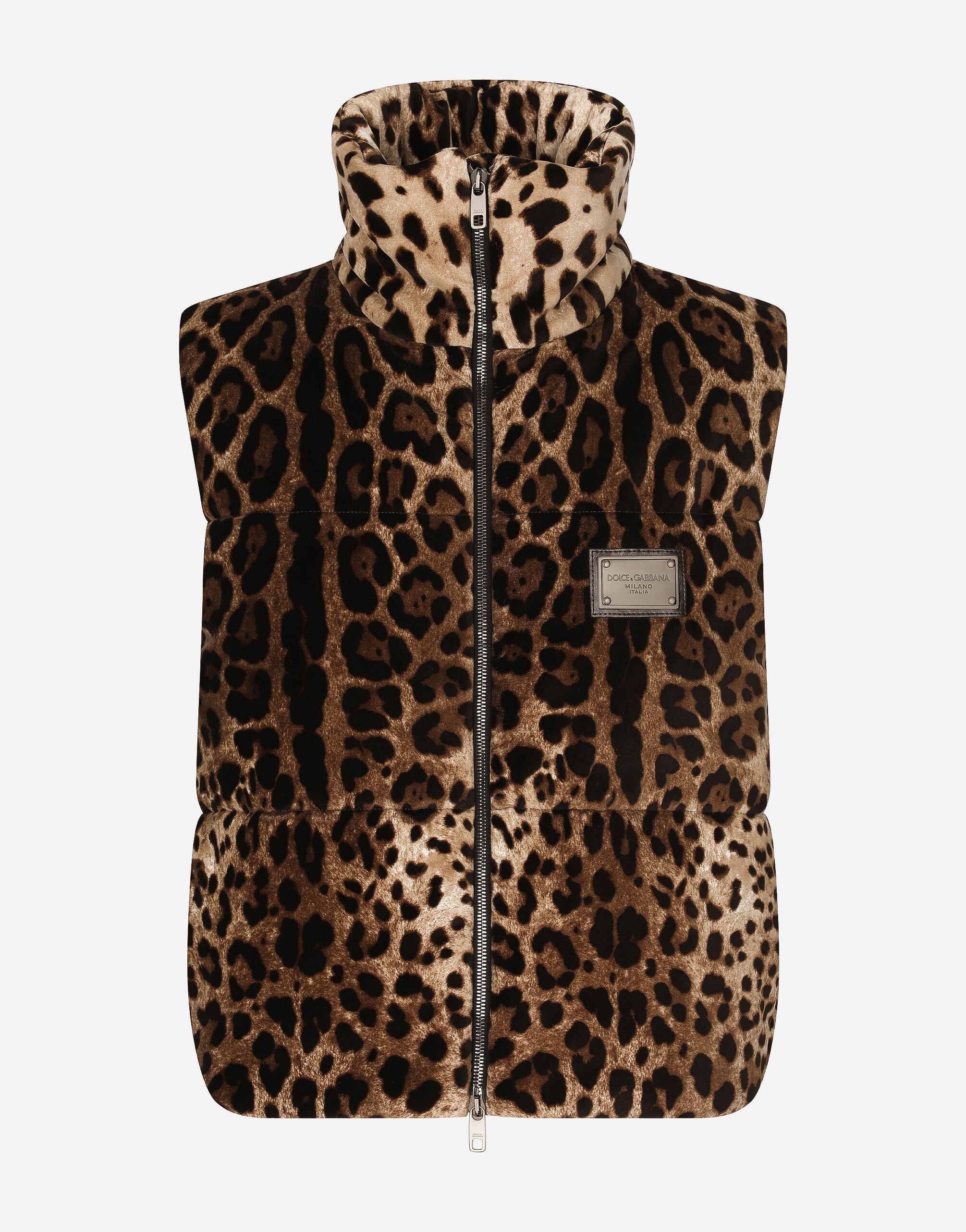 Dolce&Gabbana Ärmellose Jacke Leoprint mit Logoplakette Animal-Print F9R11THSMW8