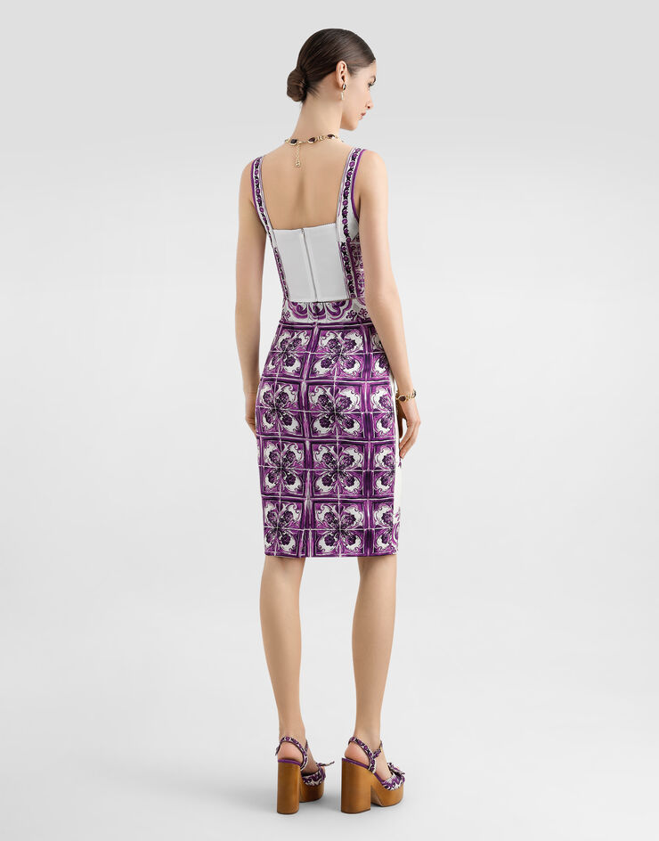 Dolce & Gabbana Majolica-print charmeuse bustier top Multicolor F7AZ2THPAB8