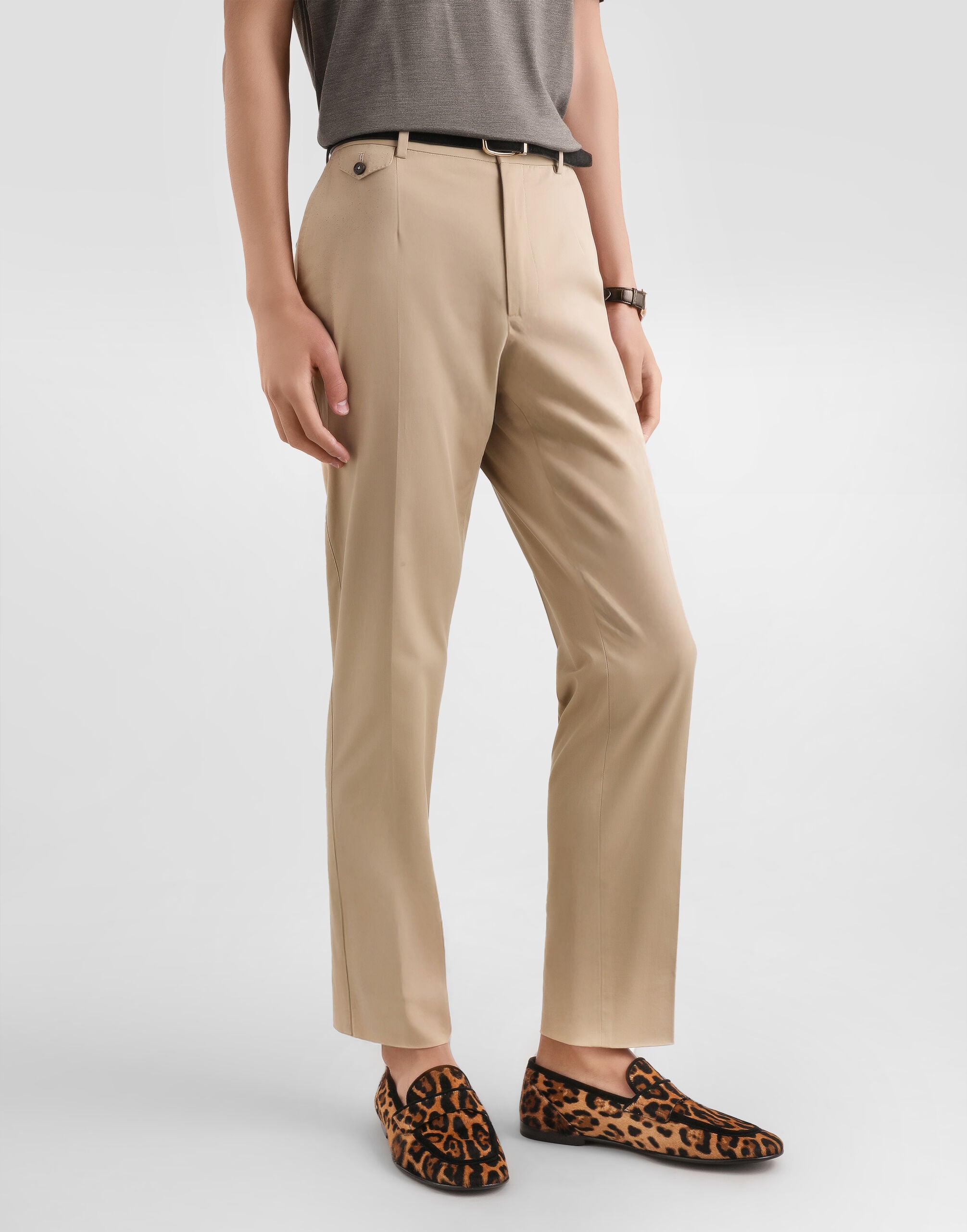 Stretch cotton gabardine trousers in Beige for Men | Dolce&Gabbana® US