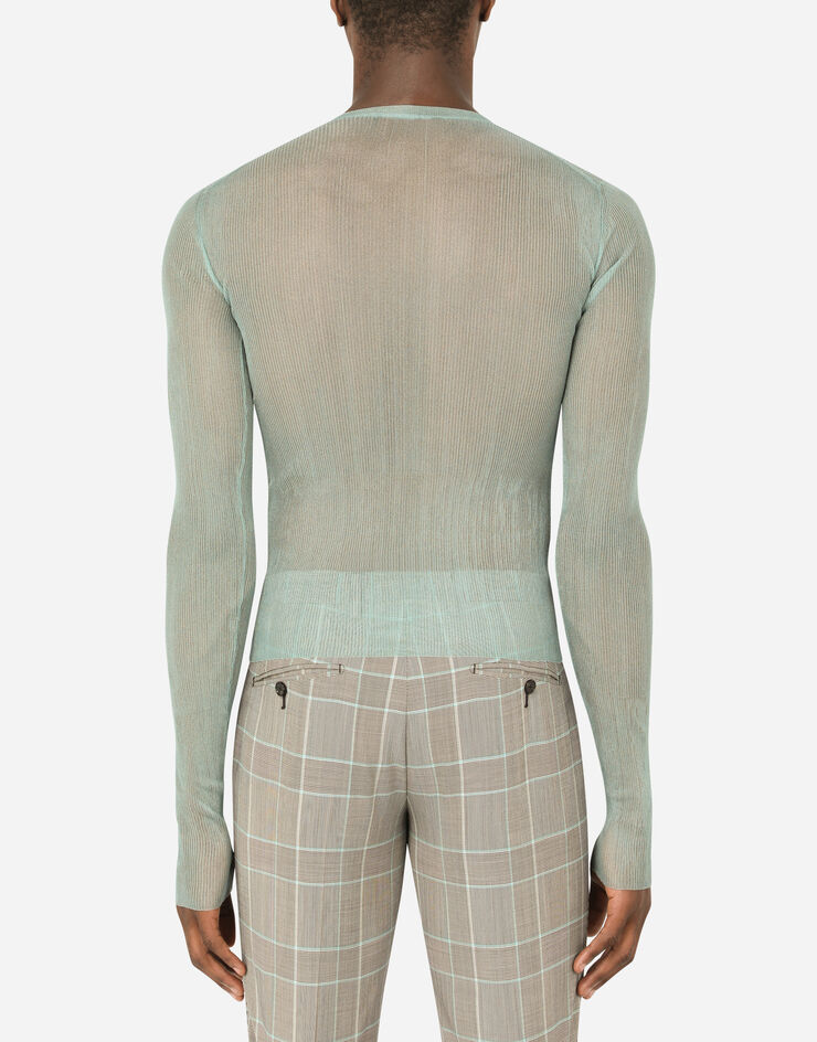 Dolce & Gabbana Ribbed technical yarn round-neck sweater Verde Agua GXI55TJCMT9