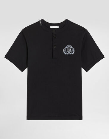 Dolce & Gabbana DGエンブロイダリー ジャージー ヘンリーネック Tシャツ   Blue L4JTJAG7PEW