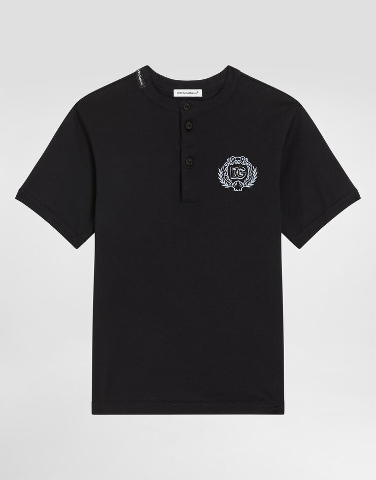 Dolce & Gabbana DGエンブロイダリー ジャージー ヘンリーネック Tシャツ   Blue L4JTJAG7PEW