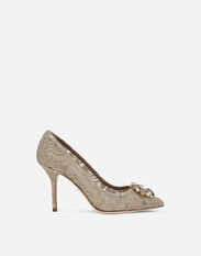 Dolce & Gabbana Lace rainbow pumps with brooch detailing Beige CG0710A1037