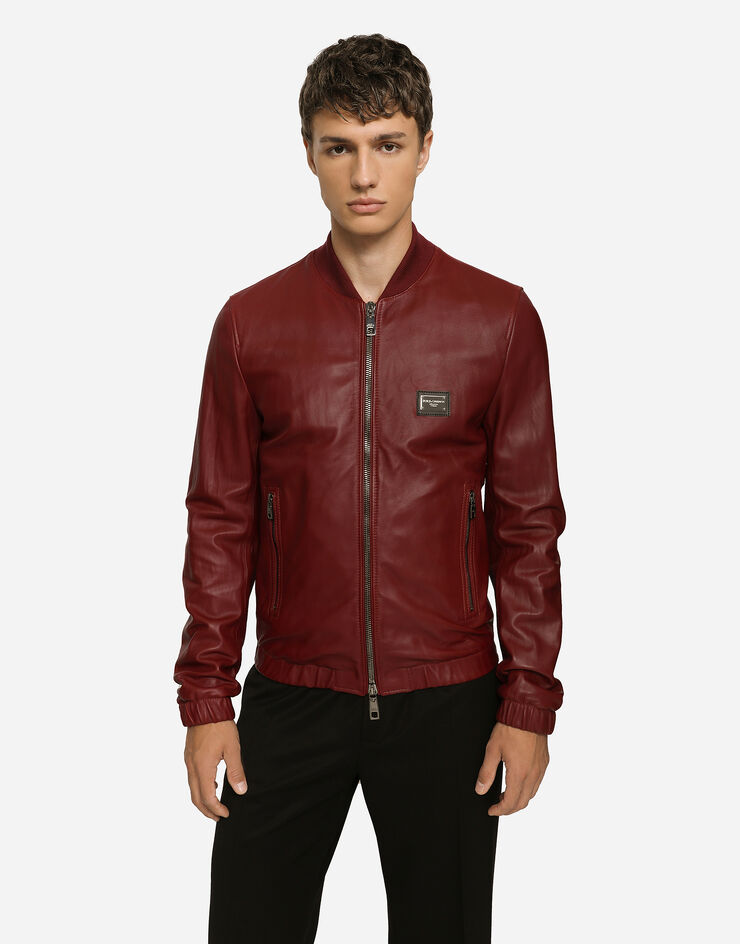 Dolce&Gabbana Blouson en cuir avec plaquette à logo Bordeaux G9ZY5LHULR0