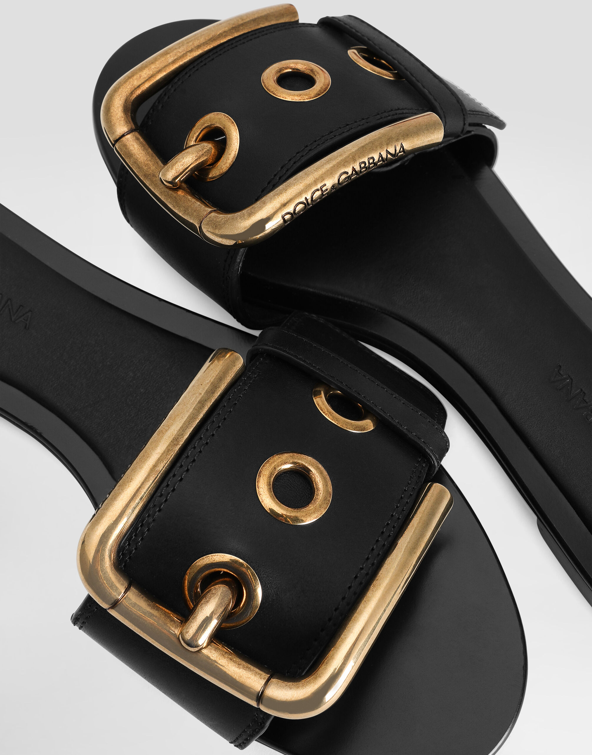 Cowhide flat slippers in Black for Women | Dolce&Gabbana® US