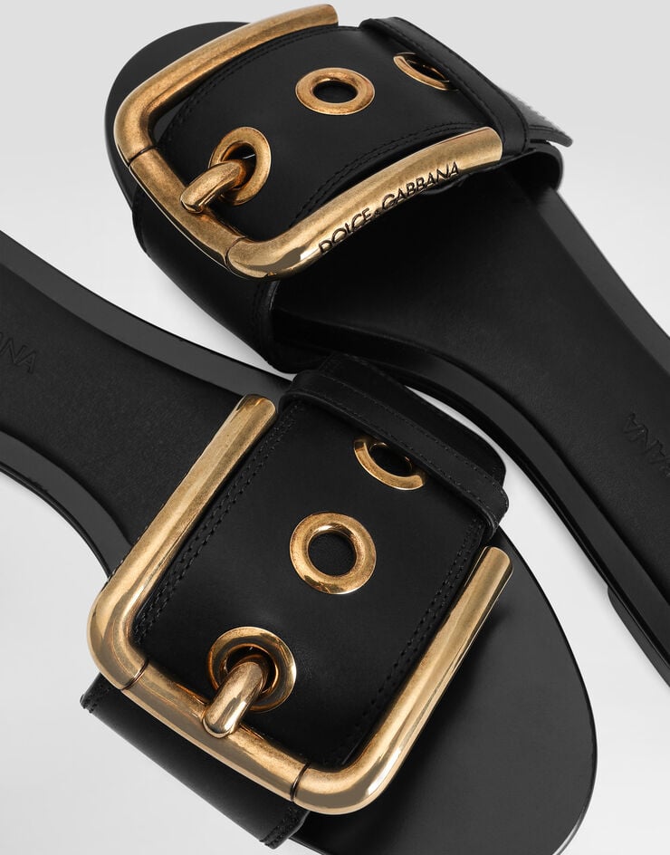 Dolce & Gabbana Ciabatta flat in vacchetta con strass Dolce & Gabbana Ciabatta flat in vacchetta con strass Nero CQ0672AY960