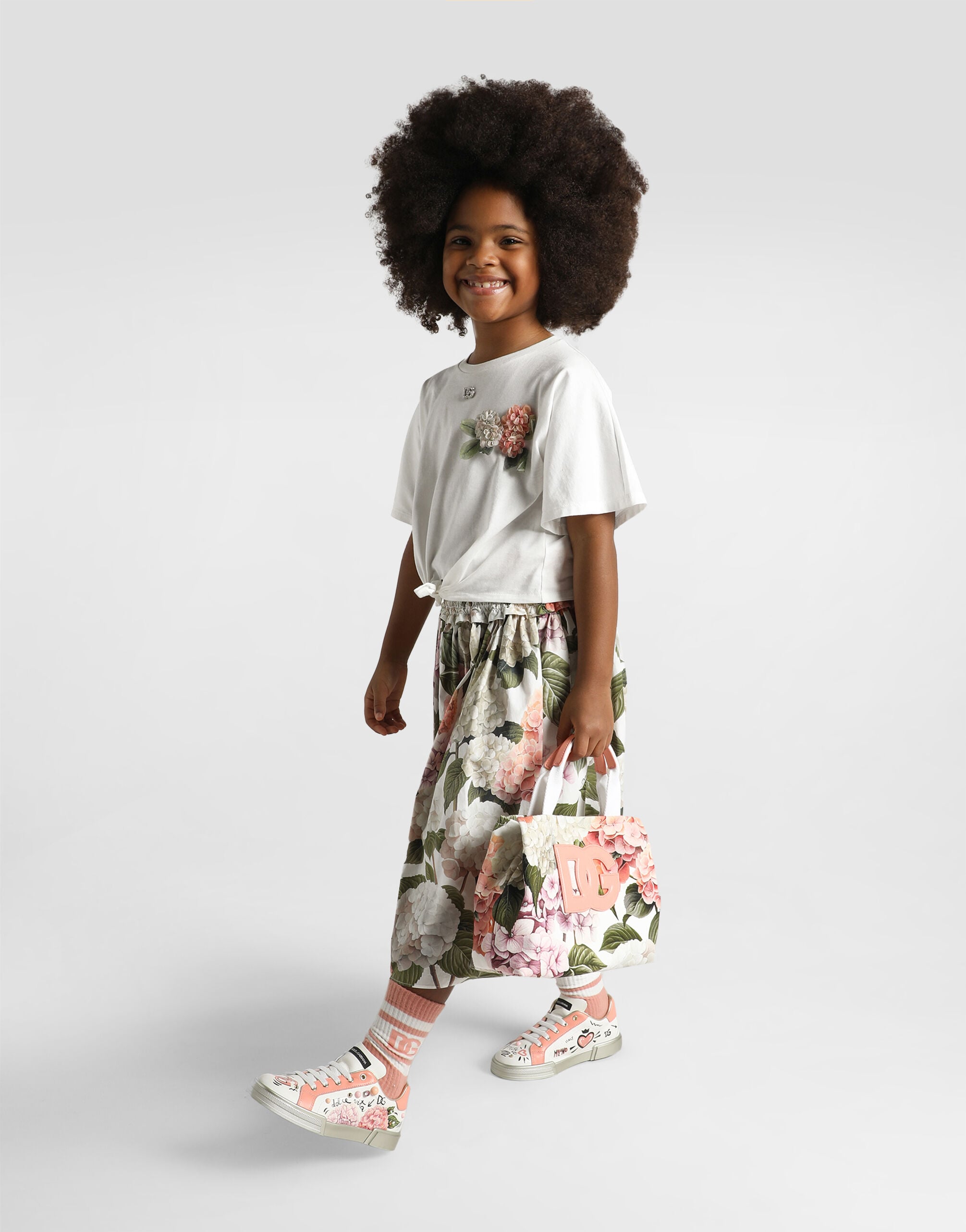 Hydrangea-print poplin skirt in Multicolor for Girls | Dolce&Gabbana®