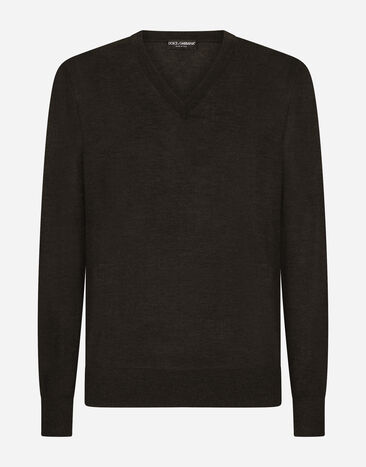Dolce & Gabbana Pull à encolure en v en cachemire Gris GX413TJAWLA