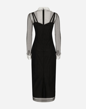 Dolce & Gabbana Tulle calf-length dress with organza shirt front Black F6JGZTHLMSY