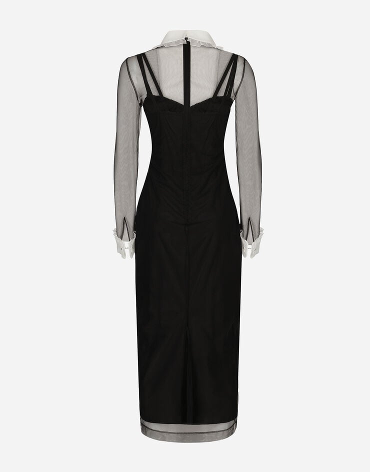 Dolce & Gabbana Tulle calf-length dress with organza shirt front Black F6JGZTHLMSY