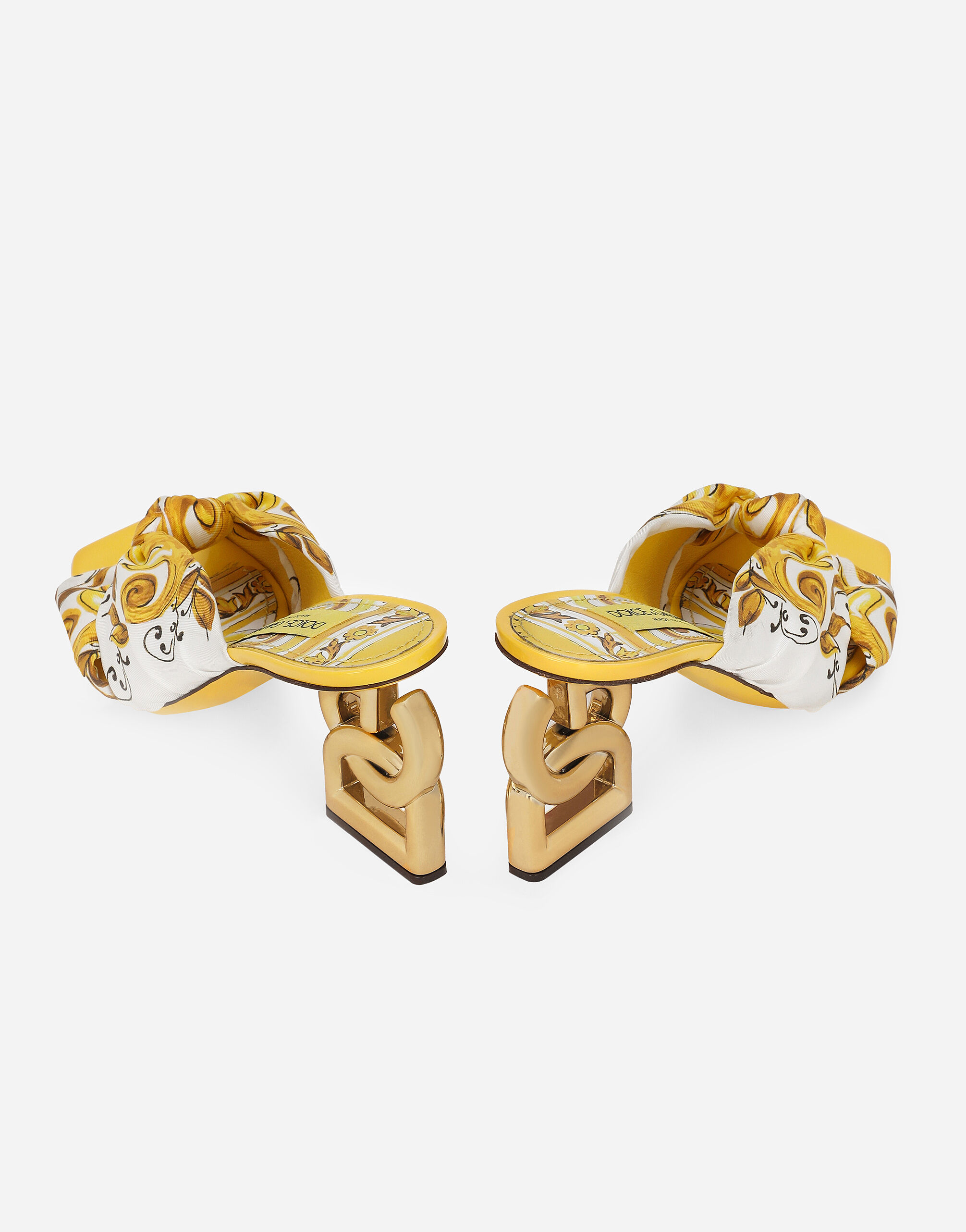 Printed silk twill DG Pop sandals in Yellow for Women