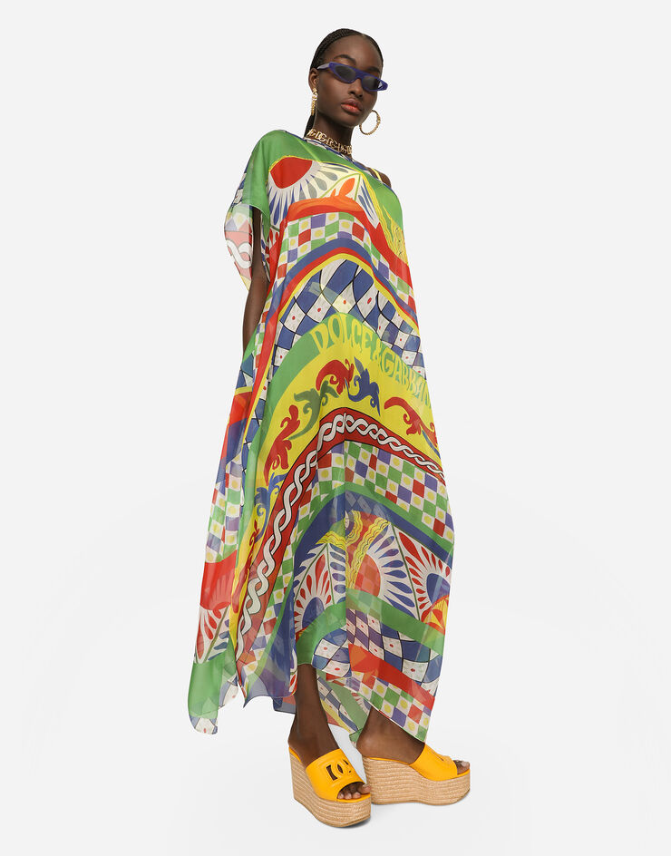 Dolce&Gabbana Carretto-print chiffon caftan Multicolor F6COYTHI1NN