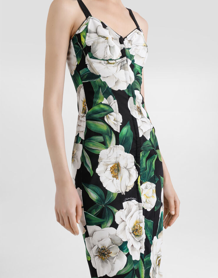 Dolce & Gabbana فستان متوسط الطول من ماركيزيت مرن بطبعة غاردينيا مطبعة F6R3OTFSSK2