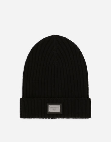 Dolce & Gabbana Ribbed knit hat with logo tag Black LBKH82JCVD6
