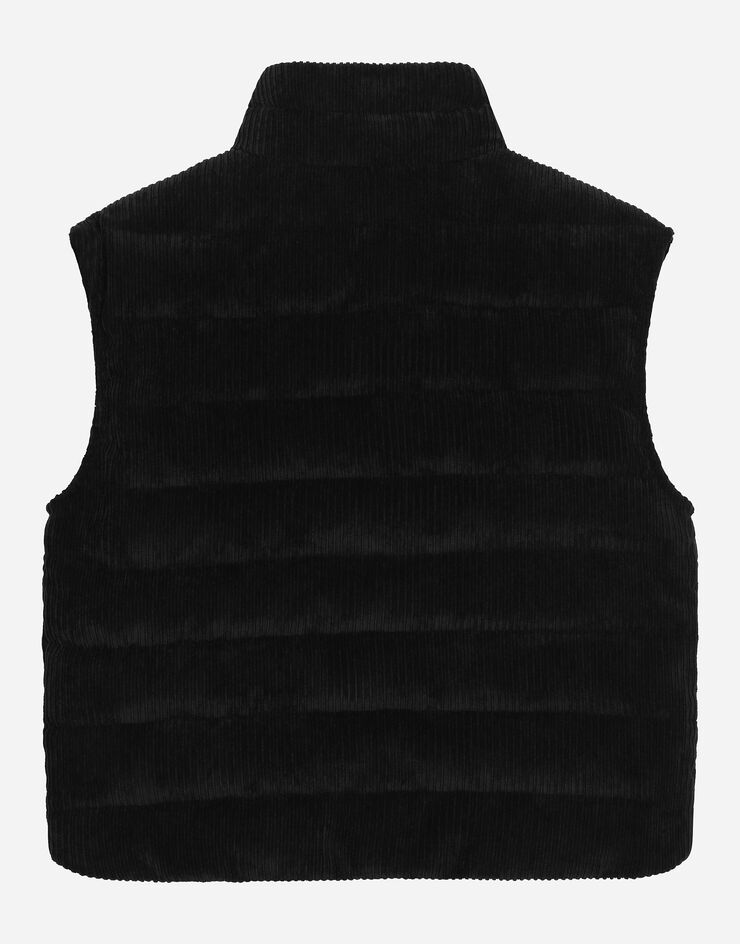 Dolce & Gabbana Plumífero corto de terciopelo acanalado con placa con logotipo Negro L4JB7BFUWDL