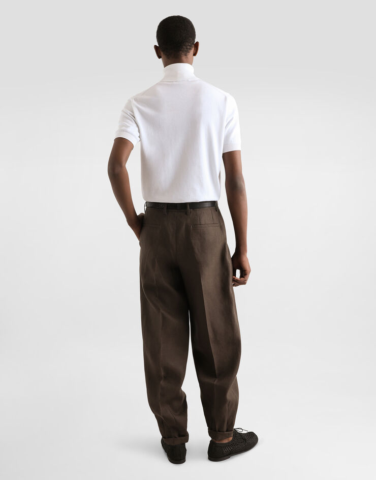 Dolce & Gabbana Pantalones de tela de lino Marrón GP114TFU4MC