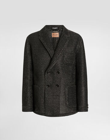 Dolce & Gabbana Double-breasted raffia mesh jacket Black G2QS7TFU4MC