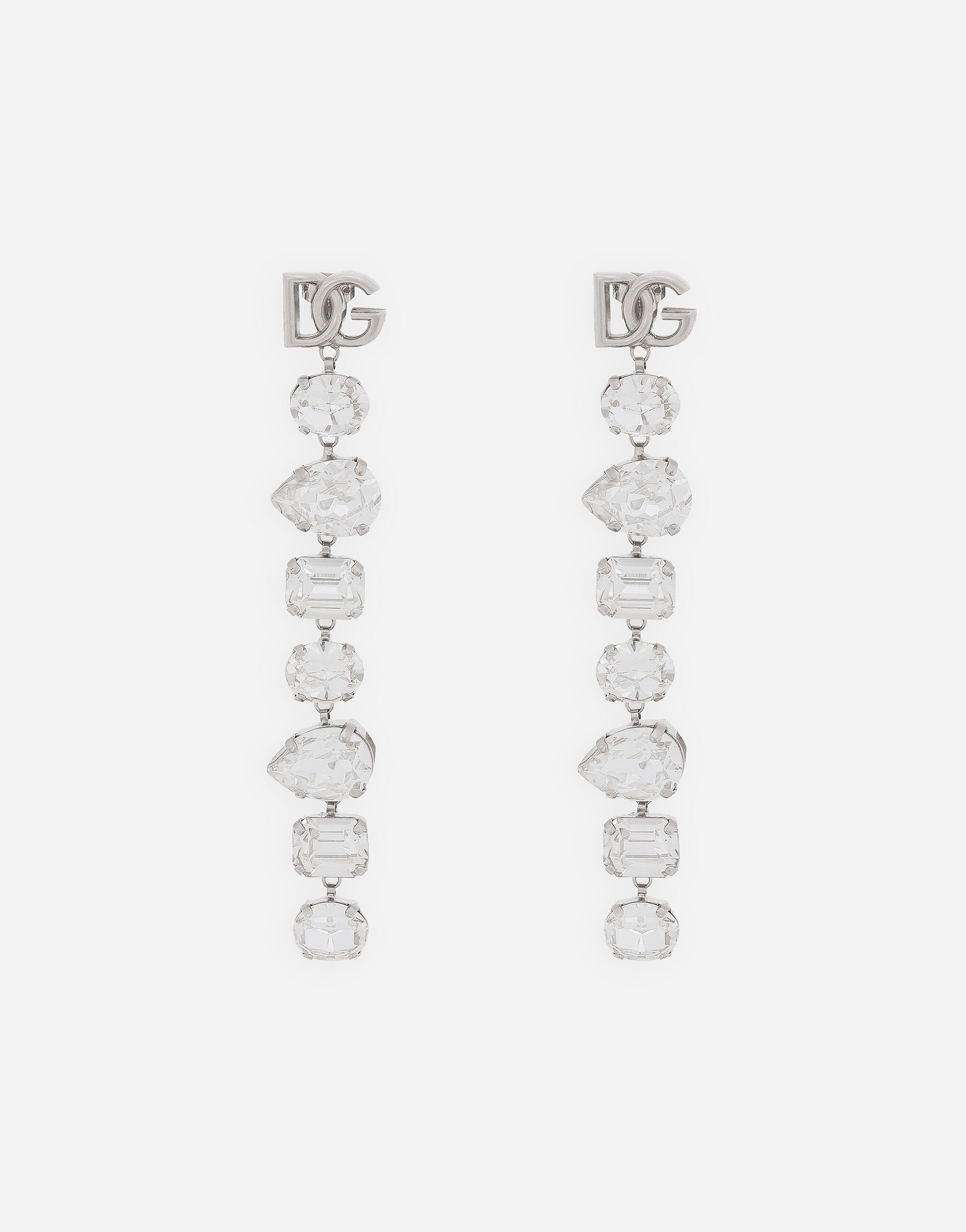 Dolce & Gabbana Long earrings with rhinestones and DG logo Silver WEQ2X6W1111