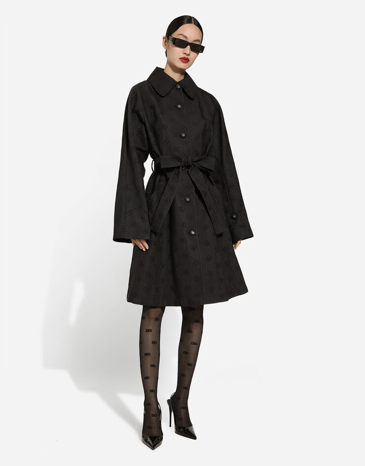 Dolce & Gabbana Trenchcoat aus Matelassé-Jacquard DG-Logo Schwarz F0C3RTHJMOW