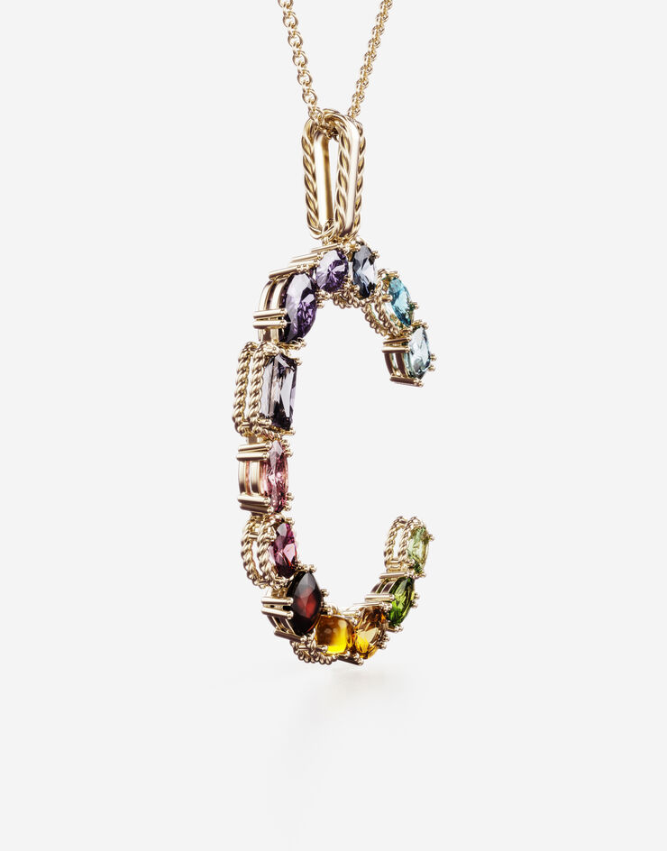 Dolce & Gabbana Rainbow alphabet C pendant in yellow gold with multicolor fine gems Gold WAMR2GWMIXC