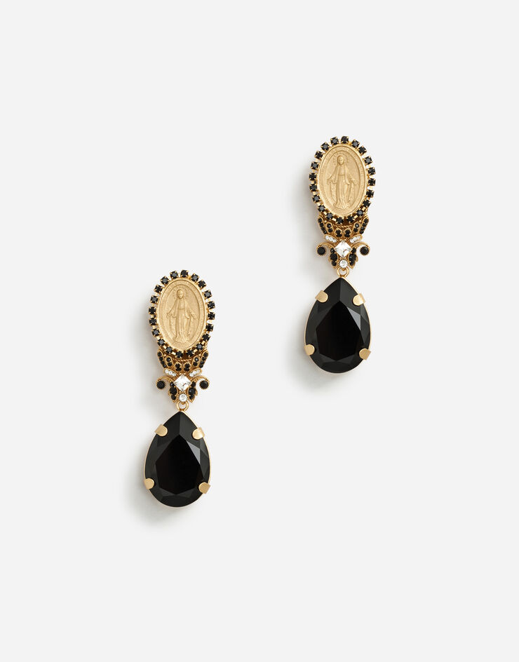 Dolce & Gabbana Pendant earrings with votive decorations and rhinestones NEGRO/DORADO WEM2M1W1111