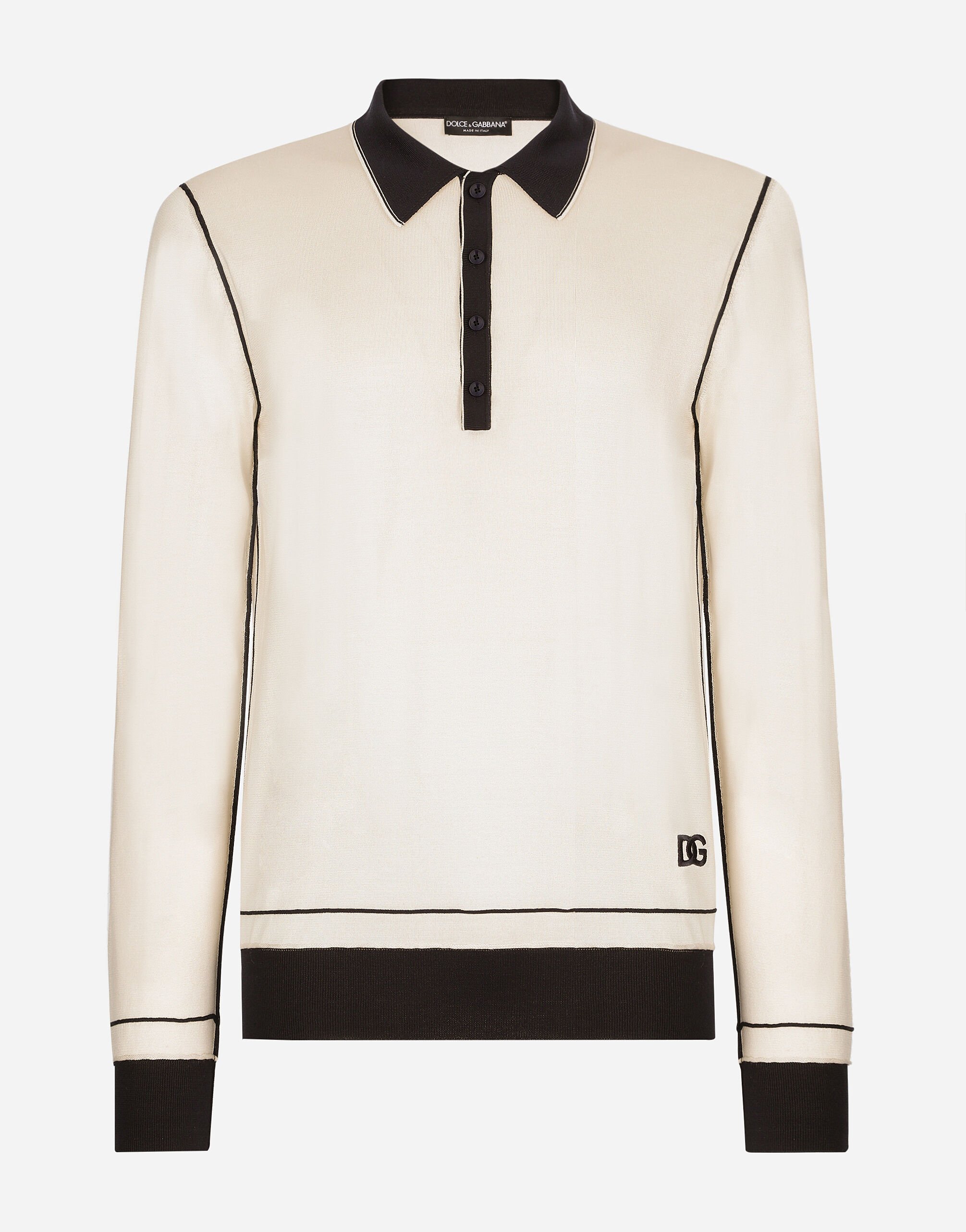 Dolce & Gabbana Langarm-Poloshirt aus Seide Weiss G2QS6TFR4A4