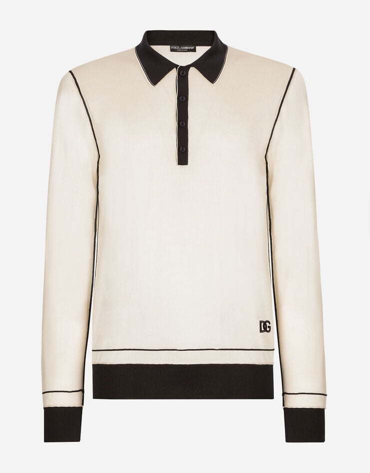 Dolce & Gabbana قميص بولو حريري بأكمام طويلة أبيض GXZ07ZJBSG2