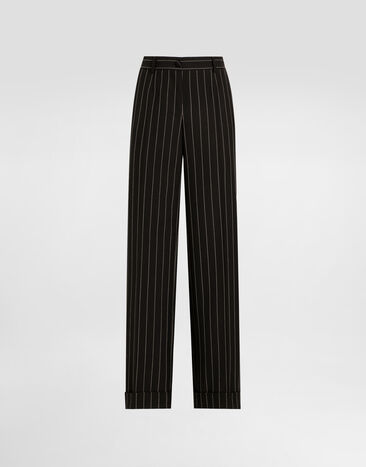 Dolce & Gabbana Straight-leg pinstripe wool pants with turn-ups Print F7AX5TIS1Y6