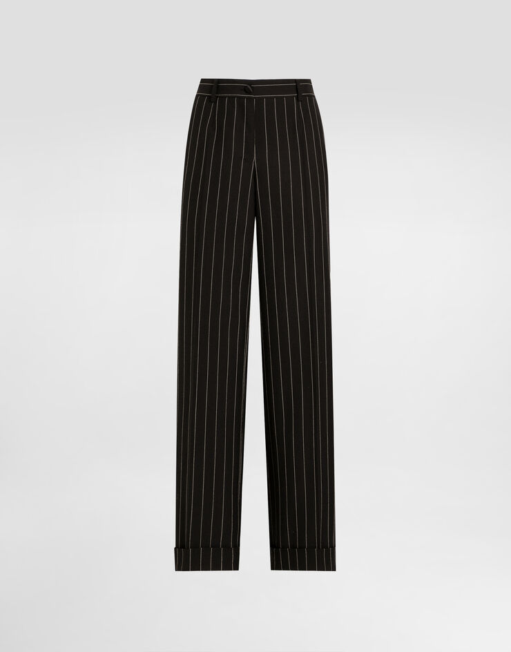 Dolce & Gabbana Straight-leg pinstripe wool pants with turn-ups Multicolor FTDBVTFR22M